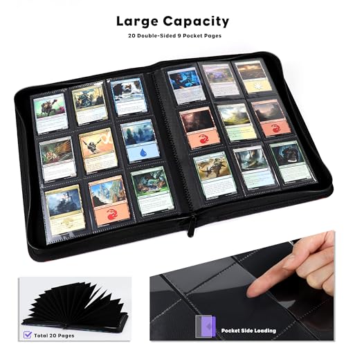 Image of Katomula 360 Pockets Card Binder, MTG Card Binder, Double Sided Card Collection Album Folder with 20 Pages, Side-Loading Card Holder for MTG, TCG, Trading Card, Sports Cards-Swamp