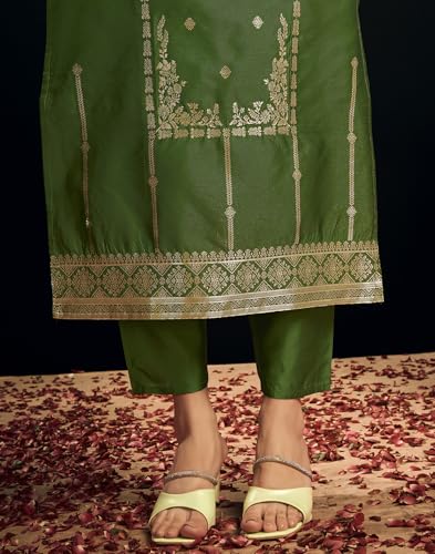 Image of SIRIL Women's Rayon Viscose Banarasi Jacquard Straight Kurta Pant with Dupatta Set