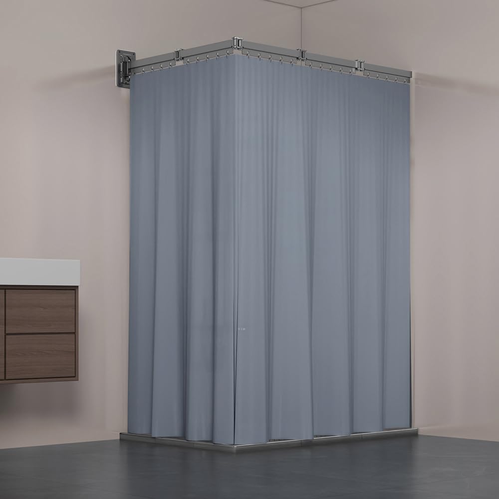 NEWFUN Cortina de Ducha Plegable, Barra de Cortina de Ducha Ajustable, Antimoho, Impermeables/lavables, para Duchas Esquineras, no Requiere Taladrar (5 Pliegues, 31-152 CM)