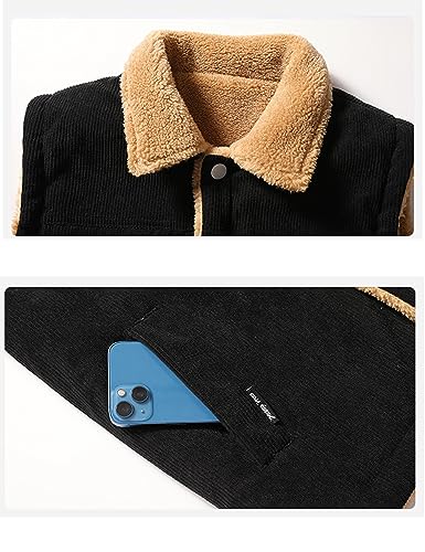 Perbai Mens Winter Warm Fleece Vest Button Down Lapel Sherpa Lined Corduroy Sleeveless Jackets3
