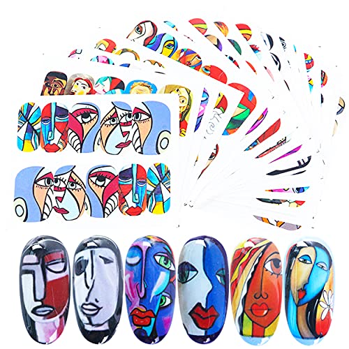 HIFONI 16pcs Abstraktes Gesicht Nagelsticker,160 Designs Nagelaufkleber DIY Nagelkunst Dekoration, Wassertransfer… – Bild 4