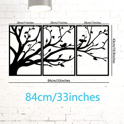 Yuzhuo Metal Tree Of Life Wall Art Decor 3 Panels For Gift Present Indoor Outdoor Garden Home Bedroom Living Room Decorations (Black 33" W X 16.9" H/ 84 X 43 Cm) #TOP2