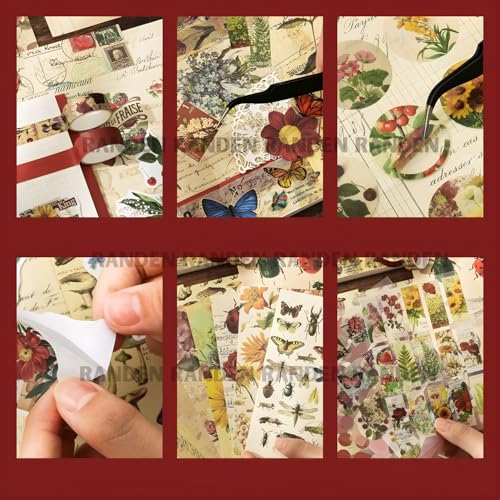 Image of RANDEN Flower Journaling Kit, 346PCS Vintage Scrapbook & Stationery Set with Aesthetic Stickers, Ephemera Pack and Journal Supplies for Bullet Journals, Planners, Albums & Creative Crafts (Flower)