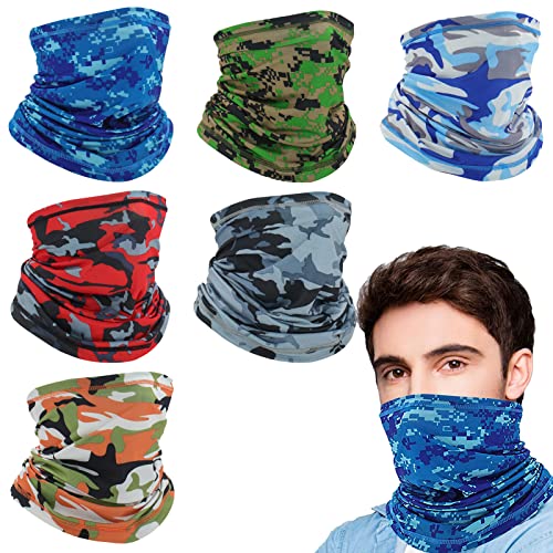 Opopark 6 Pack Multifunctional Headwear Bandana Face Masks Snoods Washable Face Coverings Neck Scarf Headscarf, Men Windproof Neck Gaiter Scarf for Sports Outdoor Fishing Cycling