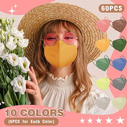 Image of XDX KN95 Face Masks, 60PCS Individually Wrapped KN95 Pink Masks for Adults, 5 Layer Breathable Masks Disposable with Designs, Filter Efficiency ≥95%, Dusty Rose