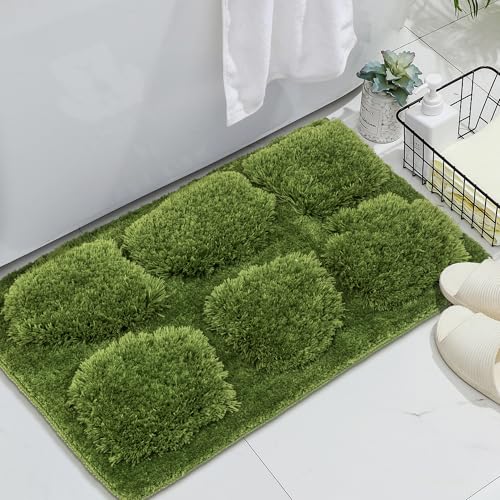Moss Bath Mat,3D Ultra Thick Soft Green Bathroom Rug,Water Absorbent Non Slip Microfiber Green Bath Rugs for Bathroom Floor, Shower, Sink, Bedroom (20“x32”)