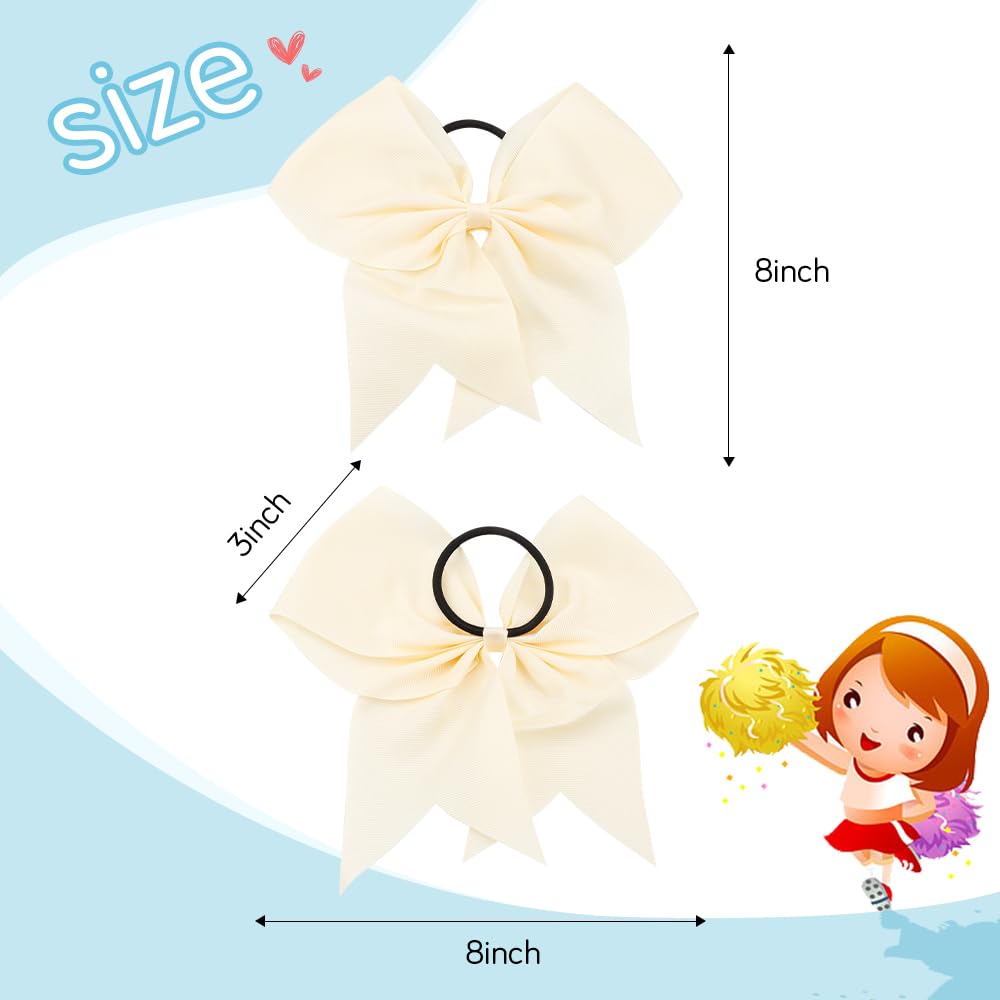 Large Sequin Cheer Ponytail Holder - 2 Pcs White Hair Bows, Ribbon Bows Hair Ties for Girls, Ivory, 1 count (Pack of 2) - Image 2