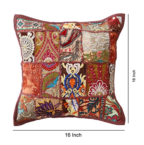Image of Ravaiyaa - Attitude is everything Set Of 2 PC Home Sofa Decor Cotton Cushion Cover, Handmade Khambadiya Patchwork Pillow Case, Embroidery Cushions