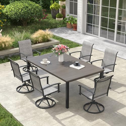 Image of VICLLAX Outdoor Table for 6, Metal Patio Dining Table with Umbrella Hole for Garden Lawn Deck Backyard, Antique Grey Tabletop