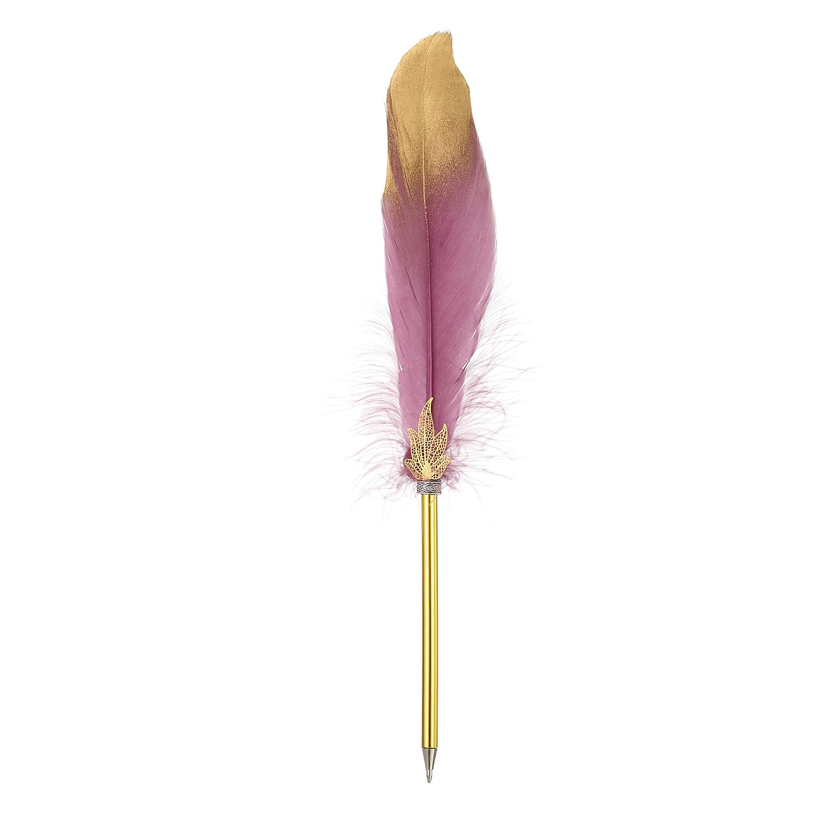 PATIKIL Feather Pen Quill, Feather Ballpoint Pen Bulk Refined Vintage Feather Calligraphy Pen for Guest Signature Wedding Bridal Office Writing, Dark Purple