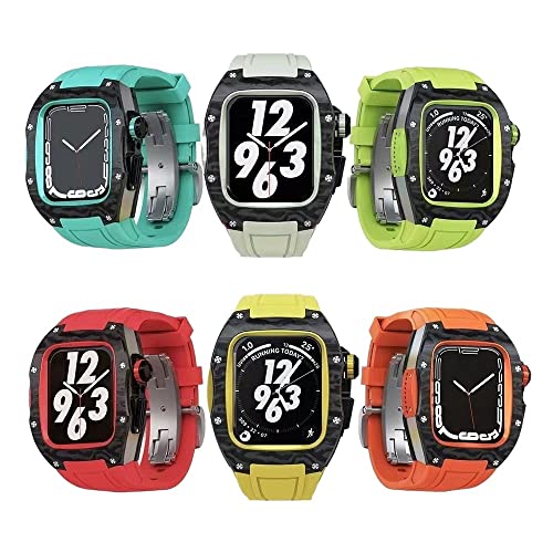 Boîtier carbone pour Apple Watch 45mm : kit modification luxe et bracelet fluorocarboné