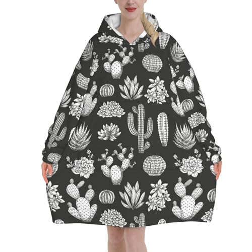 Sweat à capuche couverture flanelle original pull géant homme femme motif cactus