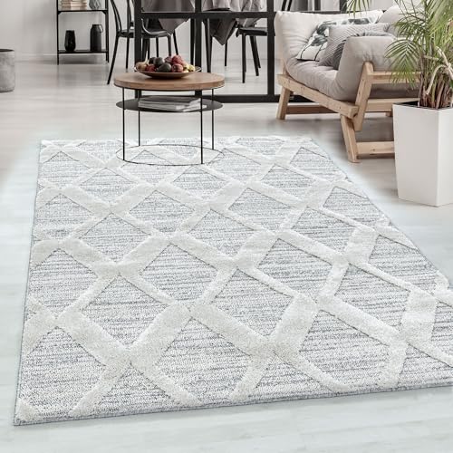 Carpetsale24 Teppich 240x340 cm Creme 3D Hoch-Tief Effekt Hochflor Skandi Stil Rauten Design Modern Weich Pflegeleicht strapazierfähiger XL Teppich für Wohnzimmer Esszimmer Schlafzimmer