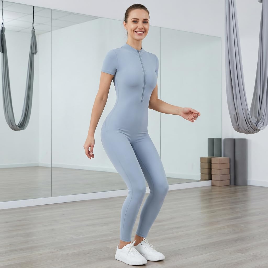 Traje de Yoga de Manga Corta para Mujer, Mono, Body Deportivo para Fitness al Aire Libre, Ropa de Entrenamiento-Gris-SG