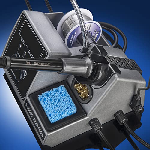 X-Tronic 3090-Pro-X – 75 W Soldering Iron Station – 5 Extra Tips, 2 Led Displays, Sleep Func, C/F, 3 Temp Presets, Mini Mag Lamp, 4 Helping Hands, Solder Sucker, Tweezers, Solder, Brass & Wet Sponges #TOP4