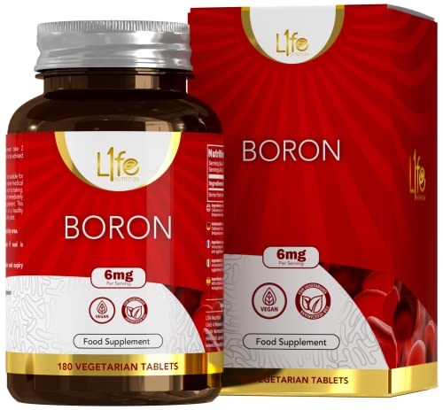 LN Boro 6mg | 180 Tabletas de Boron Vegano de Alta Potencia - 6mg por Porción | Sin OGM, Gluten, Lácteos ni Alérgenos | Fabricado en el Reino Unido