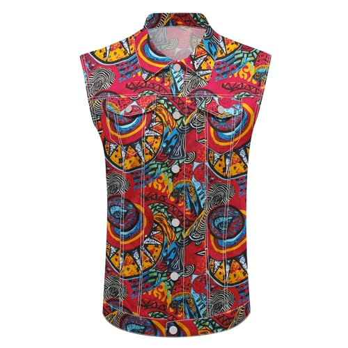 Men's Denim Vest Sleeveless Casual Jean Vest Button Camouflage Print Jacket Outerwear Vest