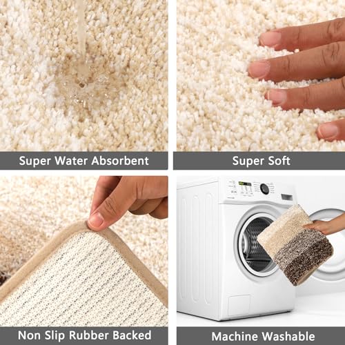 Famibay WC Toliet Rug Non Slip Pedestal Mat for Toilet Super Absorbent U Shape Bath Mat Beige Toliet Mat Washable Bathroom Floor Mat for Toilet - Image 4