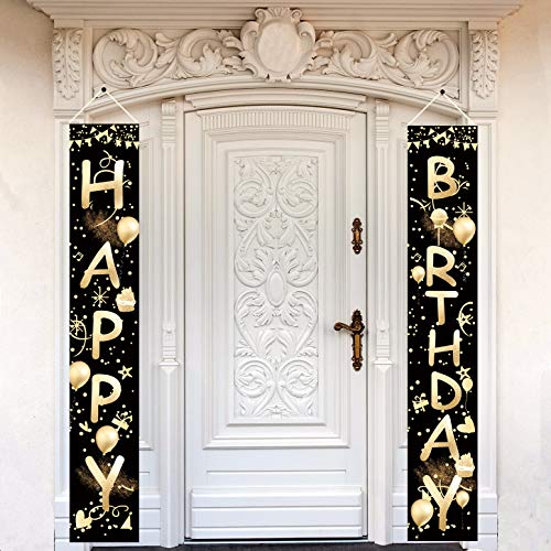 Budicool Black and Gold Happy Birthday Yard Sign for Happy Birthday Decorations,Happy Birthday Banner for Indoor Outdoor Decor