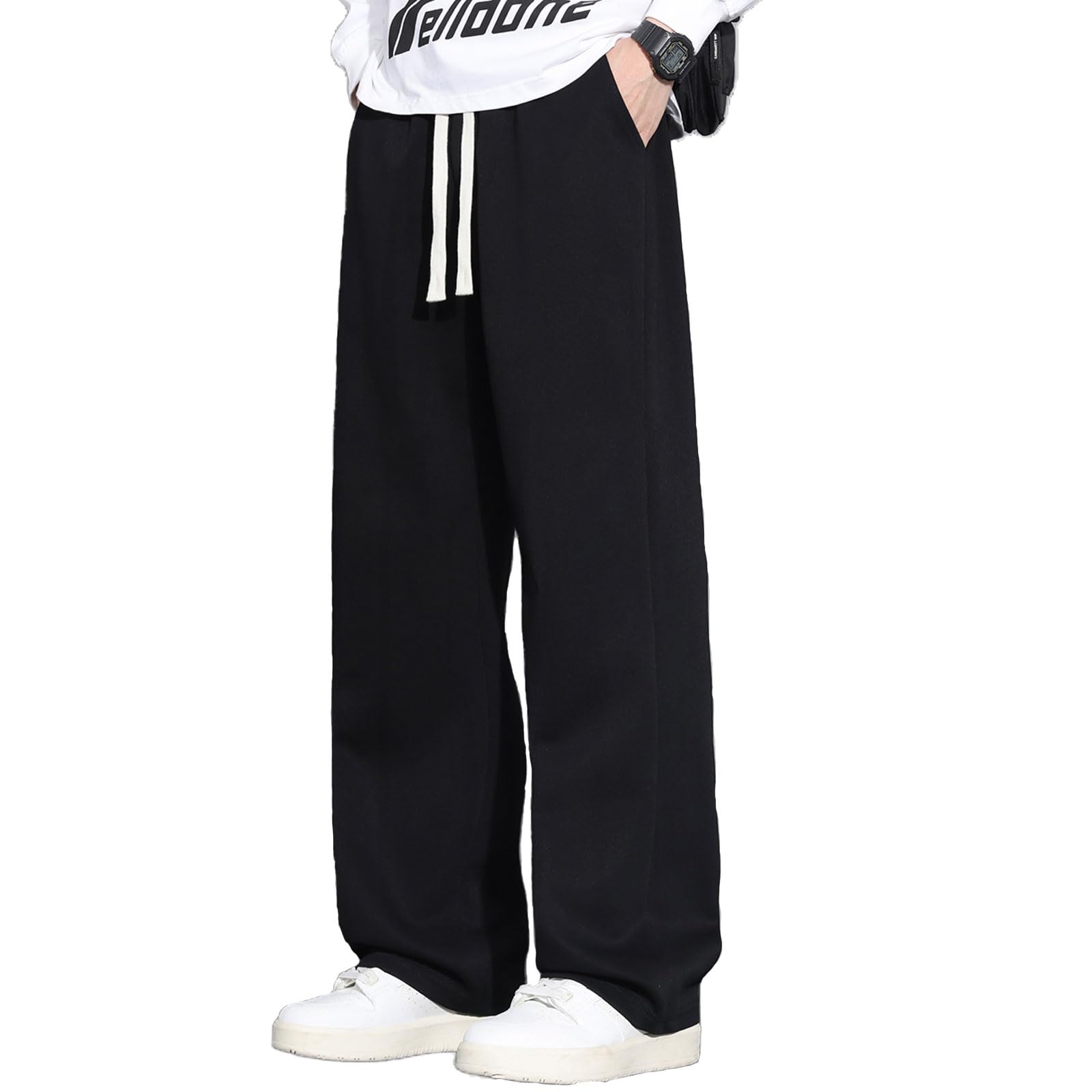 SHAGGA Pantaloni della tuta da uomo con orlo aperto dritto e cintura elastica con tasche per corsa, palestra, allenamento