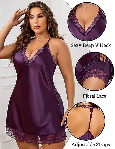 Avidlove Women Lingerie Plus Size Satin Lace Chemise Nightgown Sexy Full Slips Sleepwear L-4XL2