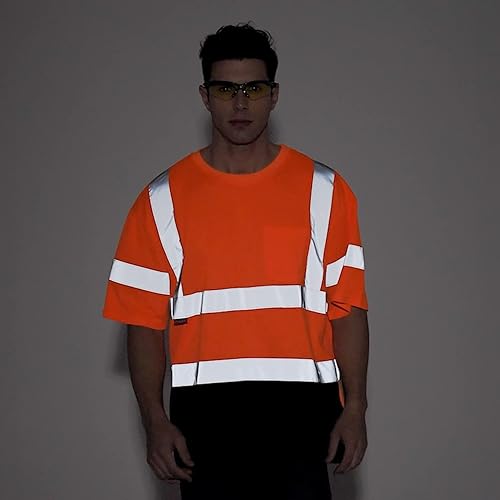 Miniatura 6 de ProtectX Camiseta de seguridad reflectante de manga corta de alta visibilidad, camisas de alta visibilidad transpirables resistentes para hombre,