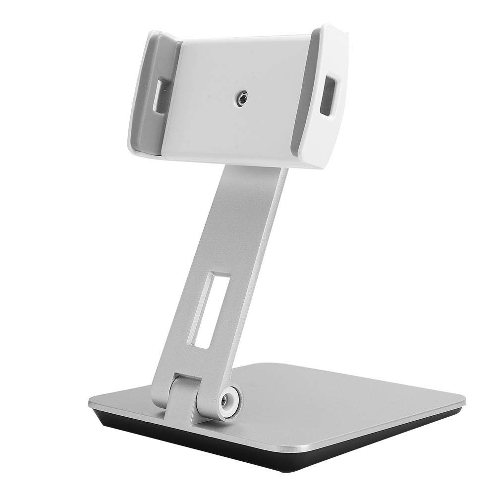 03 Supporto per tablet, supporto per clip per telefono pigro universale resistente, metallo pieghevole in lega di alluminio con supporto di base stabile per telefoni e tablet da 4 a 14 pollici