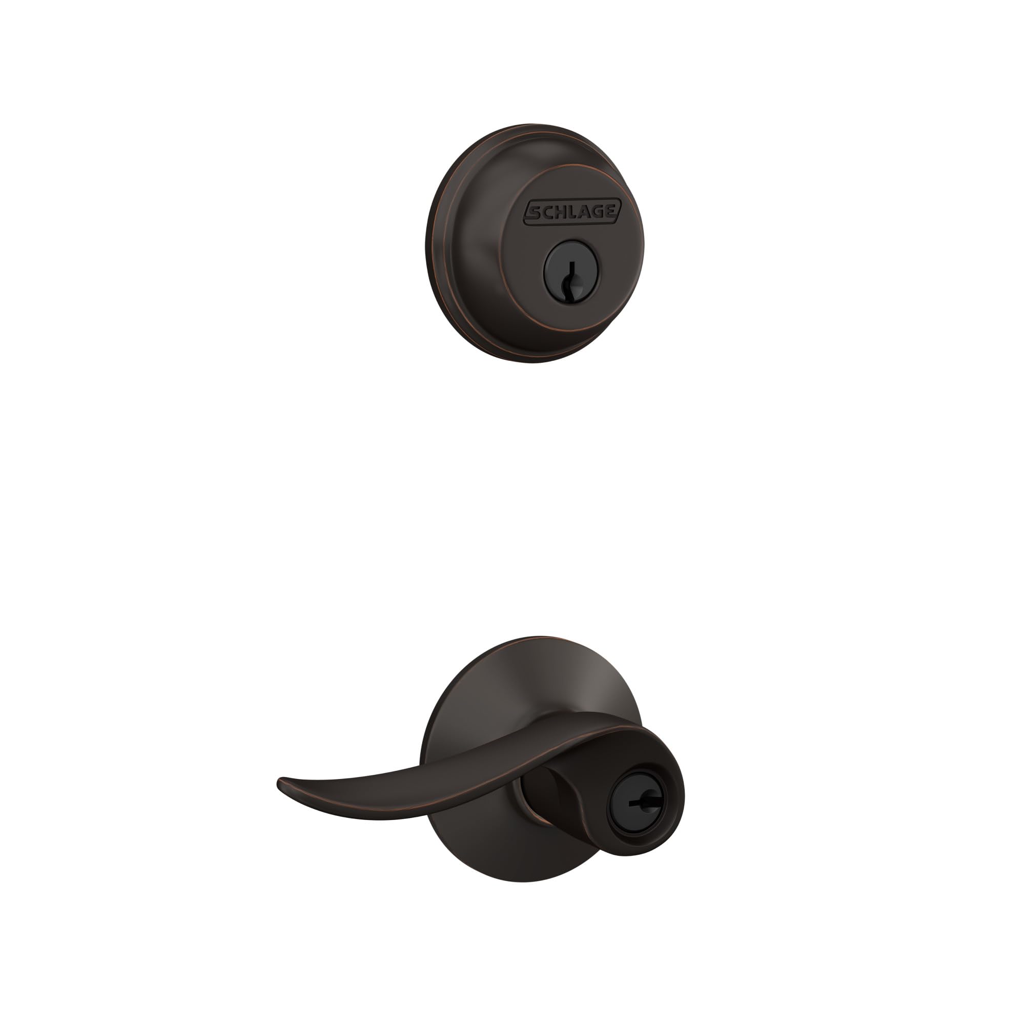 Schlage FB50N V SAC 716 Single Cylinder Deadbolt and Keyed Entry Sacramento Lever, Aged Bronze
