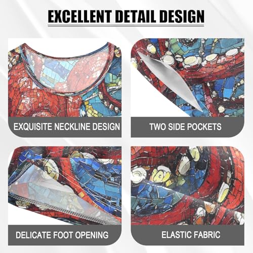 ALAZA Octopus Blue Red Fantasy Pajamas Set Short Sleeve Cotton Sleepwear Summer Pjs 2 Piece 5-14Y4