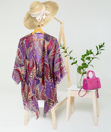LA LEELA Vestido feminino verão praia solto casual vestido vestido quimono espanador G-GG folhas, ro