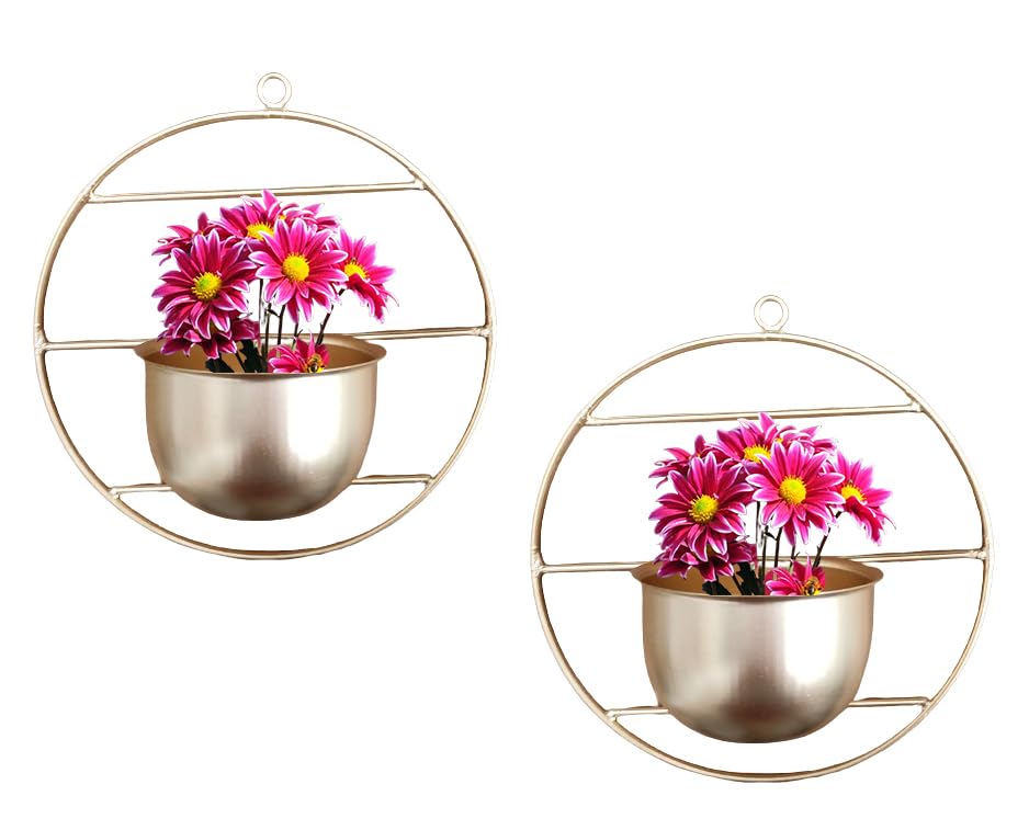 Taj India Handicrafts Metal Round Wall Hanging Flower Vase with Pot (Pack of 2 Pcs) for Wall Hanging & Decoration of Flowers with Gold Powder Coated Color Flower Pot for Home & Garden Decoration. (B0D9GS5BYL) Amazon Price History, Amazon Price Tracker