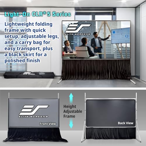 Image of Elite Screens Light-On CLR5 UST Projector Screen, Ceiling Light Rejecting ALR Screen for Ultra Short Throw Projectors, Folding Frame with Adjustable Height Legs, Carry Bag & Skirt, LPS124H-CLR5