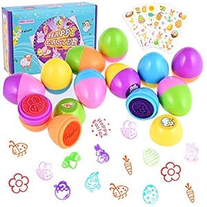 Faburo 12 Stück Stempelset Ostereier Stempel Kinder Ostern Selbstfärbend für Kinder