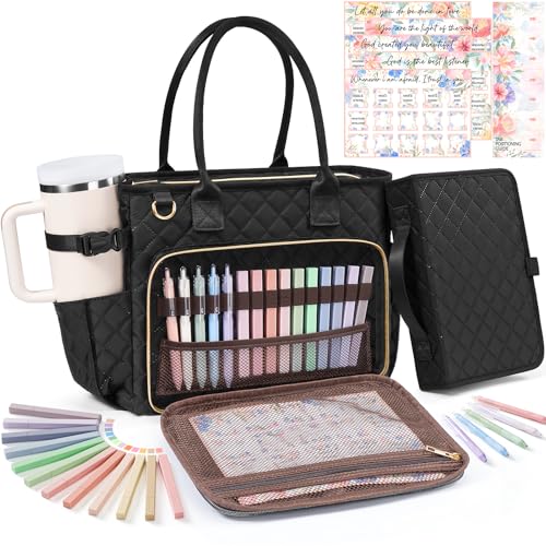 Image of Large Bible Bag with Bible Cover Case for Women, Quilted Church Tote Bag Carrying Case w /Shoulder Strap, Bible Study Supplies Journaling Kit Accessories, Christian Gift for Women Mom Friends Teacher
