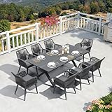 Allwetter-9-TLG Ess-Set: Enthält 1 Rechteckigen Grauen Tisch (205L x 98B x 74H) und 8 Graue Stühle (50B x 54T x 80H, 39SH)