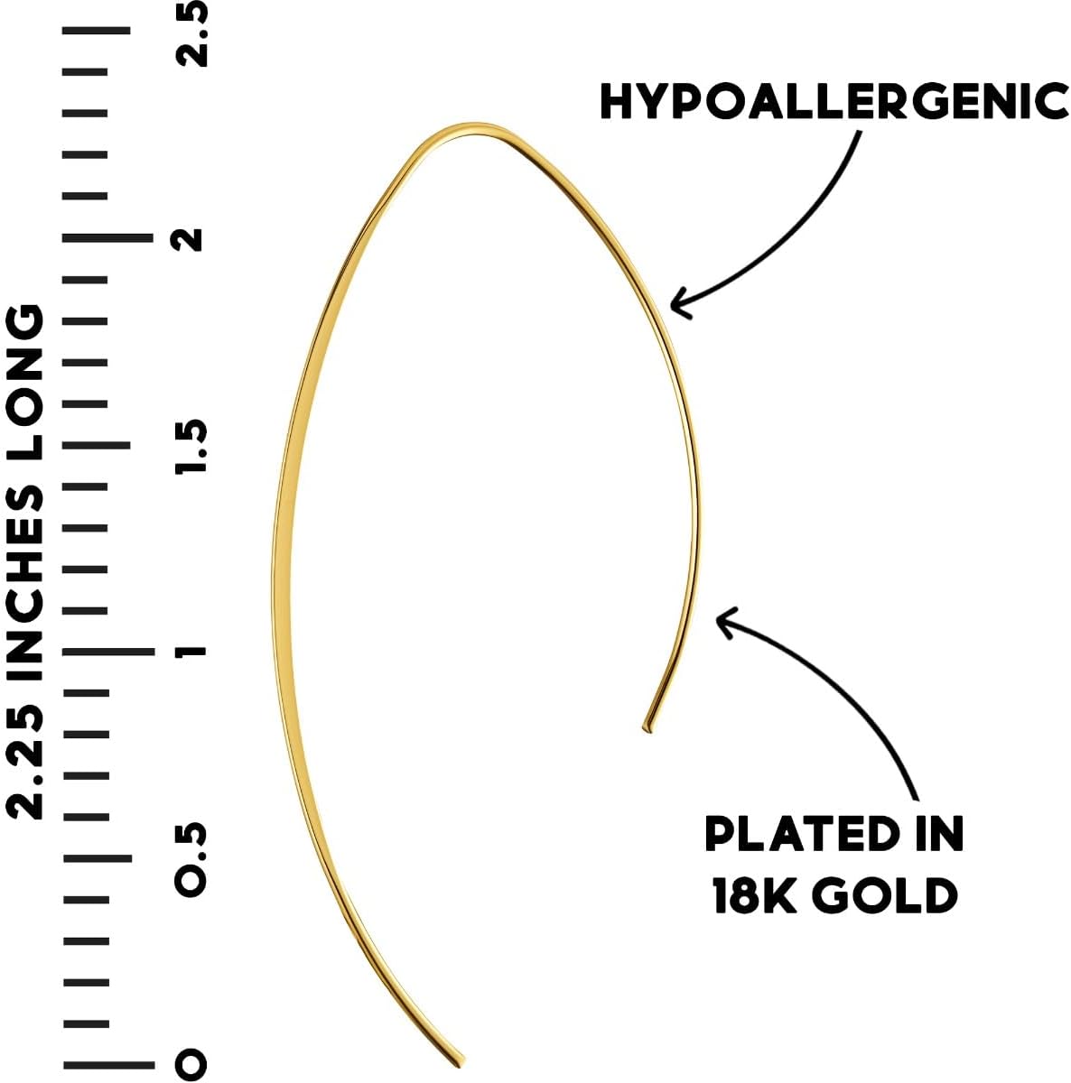 Upside Down Hoop Earrings - Hypoallergenic Lightweight Wire Needle Drop Dangle Threader Hoops for Women, Safe for Sensitive Ears - Plated in 925 Sterling Silver or 18k Gold - Image 4