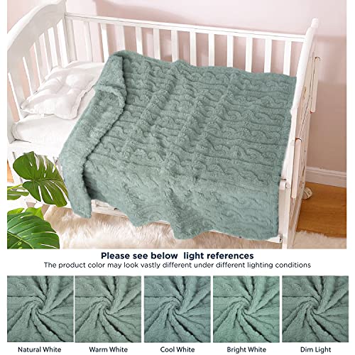 Image of HOMRITAR 3D Green-Celadon Fleece Fluffy Fuzzy Baby Blanket for Boys Girls | Soft Cozy Warm Bed Throw Blanket for Infant Toddler Shower Gift Nursery Crib Stroller All Season 30 x 40 Inch