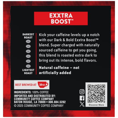 Image of Community Coffee Exxtra Boost K-Cups, Dark Roast, 10 Count (Pack of 1)