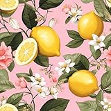 VEELIKE Pink Lemon Wallpaper Stick and Peel Waterproof Citrus Fruit Wallpaper for Kitchen Bedroom Nursery 17.7''x118'' Removable Pink Floral Wallpaper Prepasted Lemon Contact Paper for Cabinets Drawer