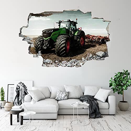Tractor Wall Decal Art Wall Tattoo 3D Smashed Farm Removable Wall Sticker Room Mural Decals Modern Machinery Tattoo Kids Sticker Mural Boy Self Adhesive Poster Nursery Bedroom Decor 26"W X 18"H #TOP3