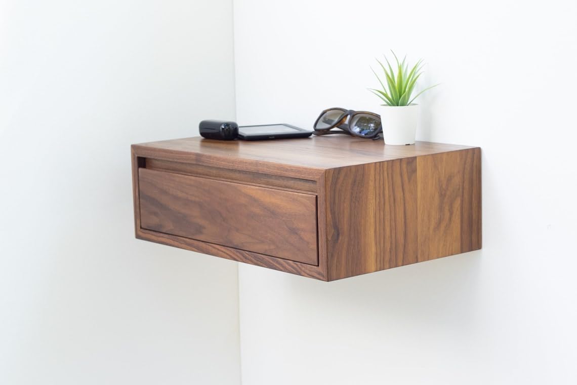 GOKUL ART Solid Sheesham Wood Floating nightstand with Drawer and Shelf mid Century Bedside Table | Modern End Table for Bedroom-image-7
