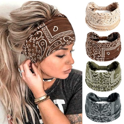 FULZTEY Boho Headbands for Women Vintage Paisley Wide Hairbands Large