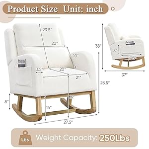 Rocking Glider Chair for Nursery Wingback Accent Rocker Chair Upholstered Tall Back Arm Chair wSide Pockets Modern Leisure Single Sofa for Living Room Hotel Bedroom Baby Room Cream