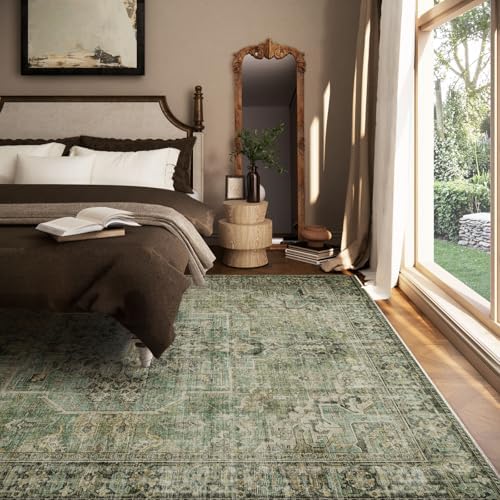 6x9 Area Rugs for Living Room: Washable Bedroom Rug Boho Vintage Rugs Stain Resistant Non Slip Low Pile Soft Lightweight Carpet for Kitchen Dining Room Farmhouse Nursery Kids Room - 2