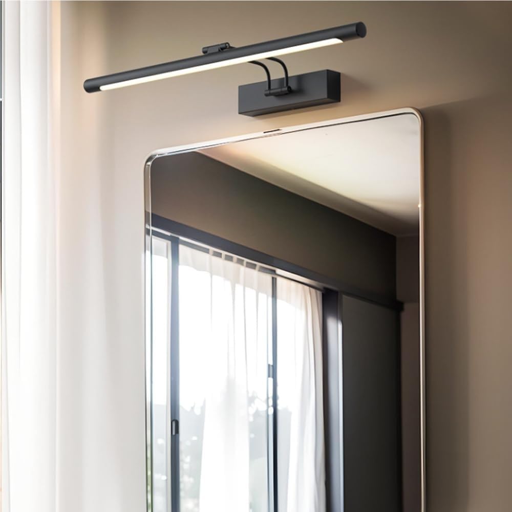 Spiegelleuchte Spiegellampe Moderne, minimalistische Badezimmer-Waschtischleuchte, LED-dimmbare Spiegel-Frontlampe, verstellbare Kunstwerk-Display-Lampen, Bildleuchten(Black,40cm)
