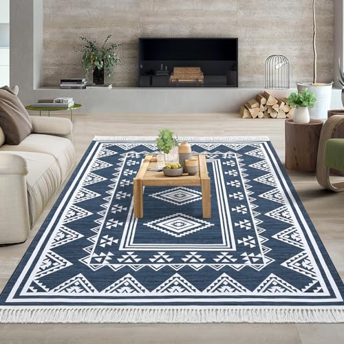 GarveeHome Boho Rug 5x7 Large Bedroom Area Rug Farmhouse Bordered Floor Cover Non Slip Throw Rug Washable Bohemian Area Rug Stain Resistant Low Pile Moroccan Carpet for Living Room Home Deco
