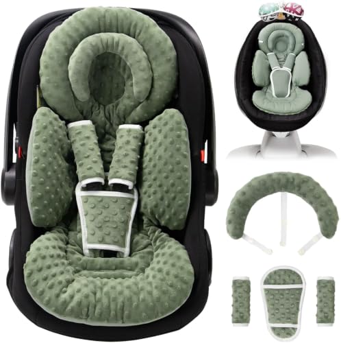 Image of TinlyFinly Infant Car Seat Insert with Extra Cushion for Preemie to Toddler, Reversible Newborn Carseat Insert for Baby Head Body Support, Fits for Stroller, Baby Swing, Bouncer - Dots, Dark Green