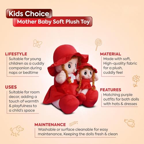 Image of SARO Mother & Baby Girl Soft Doll Set - Red Dress & Hat Combo | (Mother Doll Red)