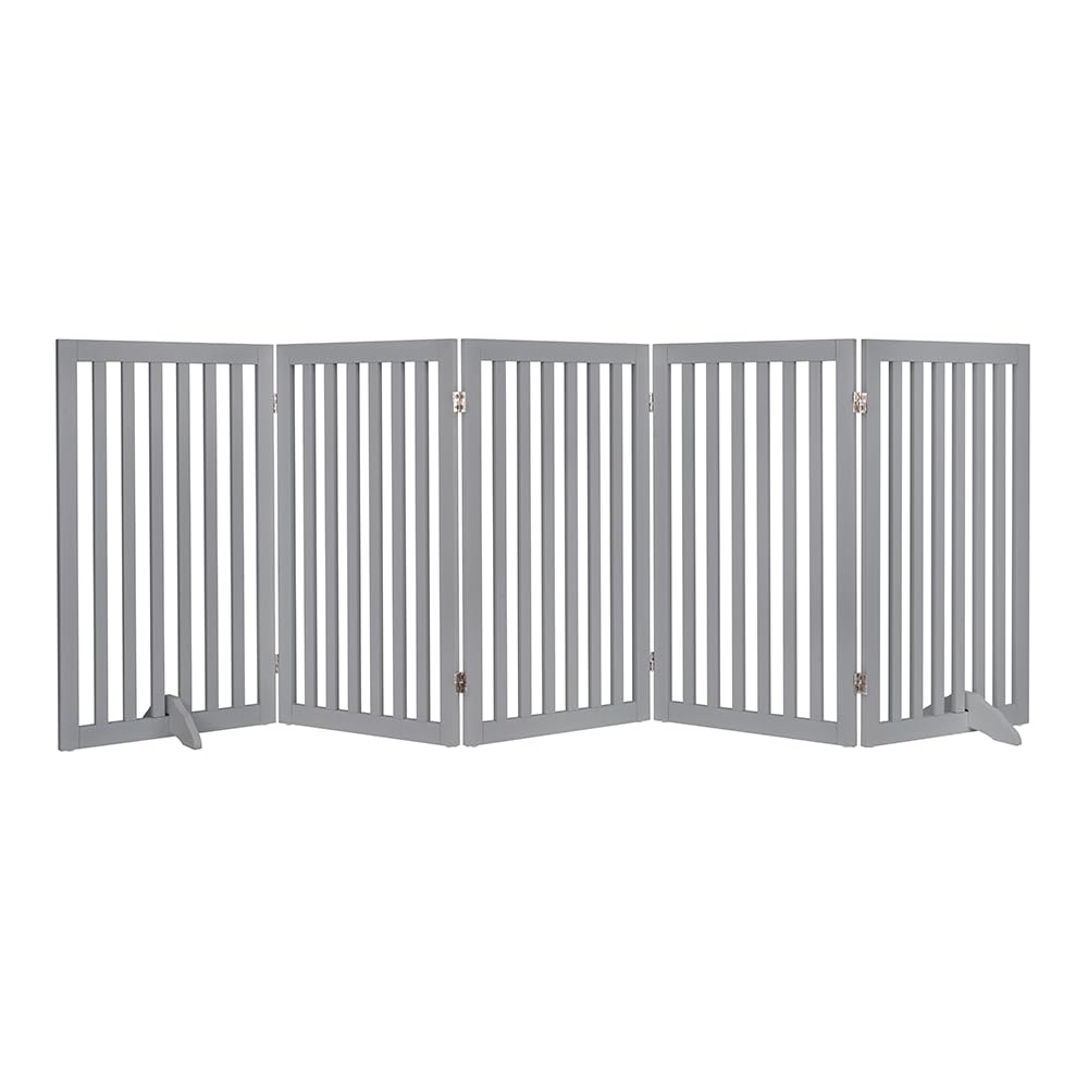 unipaws 254 cm extra breites Absperrgitter für Hunde ohne Bohren aus Holz freistehend faltbar Sicherheitsgitter für Treppen und Türdurchgänge 5 Paneele 91 cm hoch Indoor Hundegitter, Grau