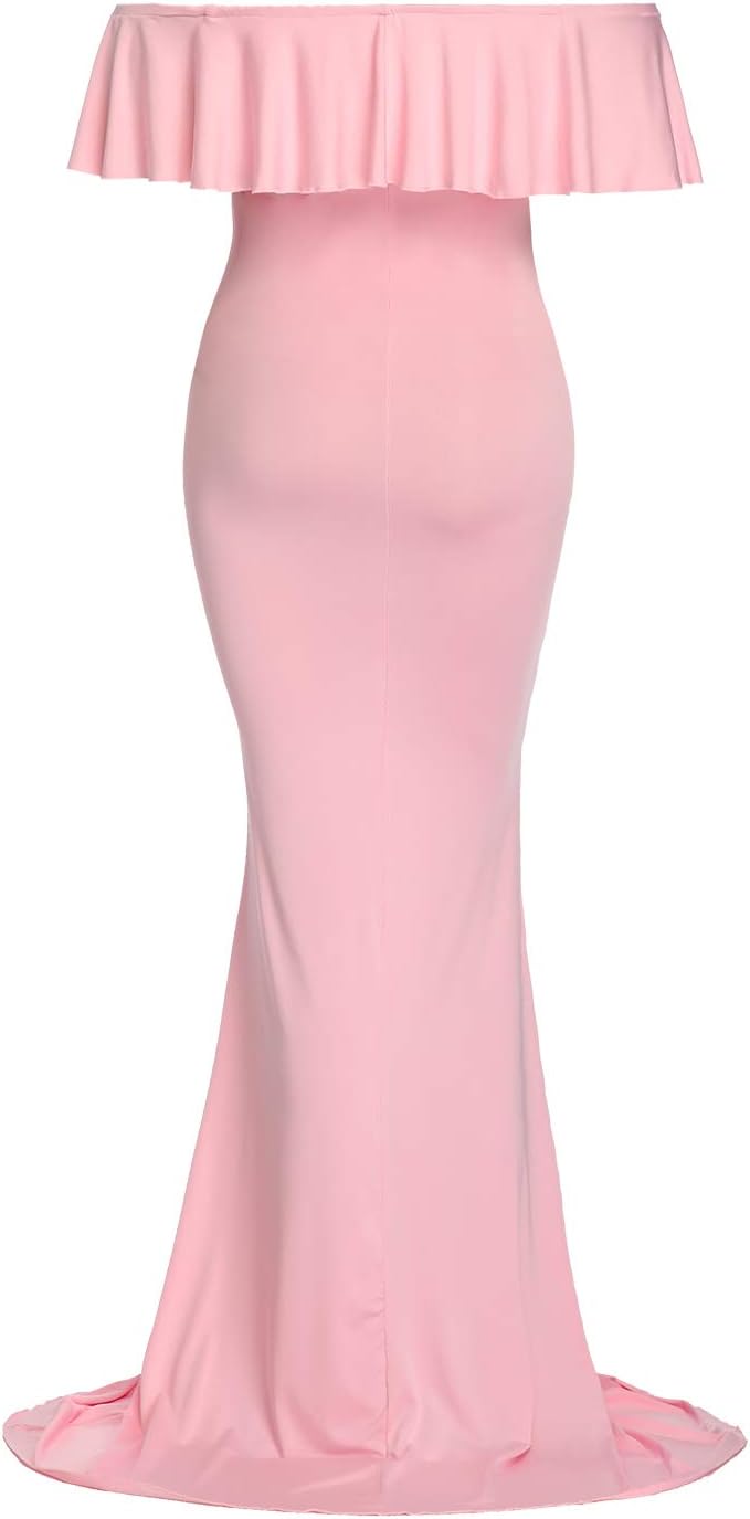 Mommy Jennie Long Maternity Dress for Photoshoot Stretchy Pregnancy Ruffle Maxi Photography Dress for Baby Shower